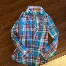 Womens wrangler pearl snap Colorful Plaid Button-Up Shirt