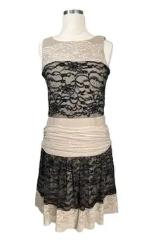 Maggy London Lace Layer Ruffle Dress Sleeveless Black Ivory Women Size 4