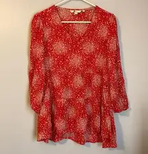 BODEN Red and White Floral Babydoll Blouse, US 6/UK 10