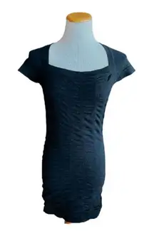 Womens Xhiliration Textured Ribbed Black Bodycon Dress - Sz M