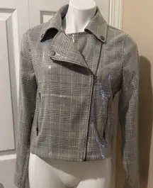 Skies Are Blue Gray Plaid Shimmery Blazer, Size M