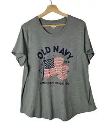 Old Navy  Gray USA American Flag 2021 Crewneck Short Sleeve T-Shirt XL