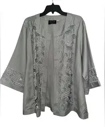 Bob Mackie Wearable Art Open Front Laser Cut Linen Blend Jacket Cardigan Size 2X