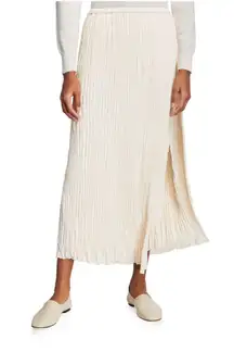 Pleated Paneled Satin Midi Skirt