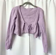 Puple Open Front Self Tie Cropped Barbiecore Cardigan Sweater Size Large