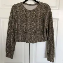 Zara Trafaluc Snakeskin Raw Edge Long Sleeve Crop Top Size S