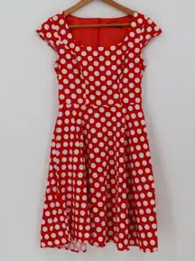 Red Polka Dot PUKAVT Dress Rockabilly 50s Housewife Pockets Pinup Retro Size M