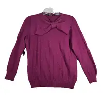 Measure Up Sweater Womens Large Maroon Bow Bohemian Preppy Feminine‎ Cottagecore