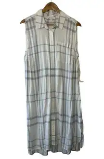 Two by Vince Camuto Sleeveless Gray Check Print Button-Up Tunic Top Dress 1X New