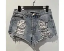 Minkpink Shorts Womens Medium Distressed Denim Cut Offs Raw Hem Concert Travel