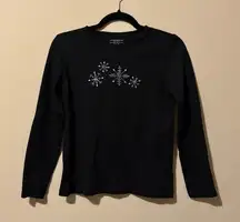Black Long Sleeve Shirt with Snowflake Design