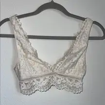 Cream Lace Longline Bra with Scalloped V-Neck