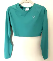 Gymshark Training Long Sleeve Crop Top Teal Slim Fit Raglan Sleeve Activewear S