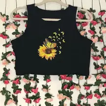 Boutique Butterfly Sunflower Graphic Cropped Tank Top