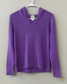 Title Nine Purple Pullover Hooded Sweater Textured Ribbed Print Sz S