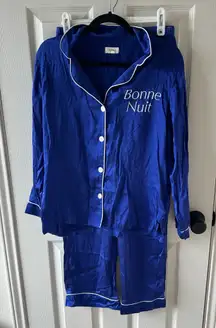 Bedhead Blue Silk Pajama Set with White Trim
