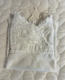 At Last Crochet Cami Top Linen Blend Sleeveless Boho Chic Tank Top‎ Large