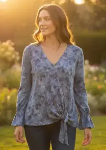 Juicy Couture Blue Tie Dye Wrap Front Knot Sleeve Blouse Top XL