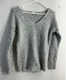Womans Garage Pullover Sweater XS Gray Speckled Knit V Neck Long Sleeve