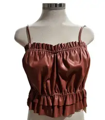 Anthropologie Sunday In Brooklyn Faux Leather Pleated Peplum Top Size Small NWT