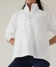 Athleta Advantage Poplin Top White XL Quarter Zip Stand Collar Tunic Pullover