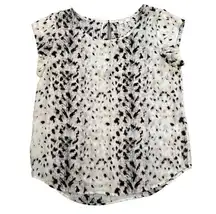 Joie Animal Print Silk Blouse Women's Medium Cap Sleeve Ivory/Black Top