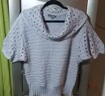 Roz & Ali Gray Short Sleeves Crochet Sweater XLP