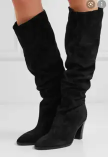 Vince casper Black Suede Slouchy Ruched Block Heel‎ Knee High Boots 8 $595 NEW
