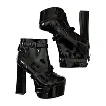 yru stardust bondage black patent platforms heeled boots emo punk goth rock