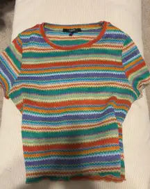 Compressed multi-coloured striped cropped tee #croptop