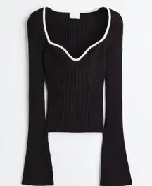 ZARA Contrast piping sweetheart neckline knit top