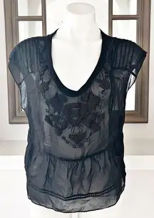 7 For All Mankind Black Sheer Blouse, 100% Silk Size M, New w/o Tag