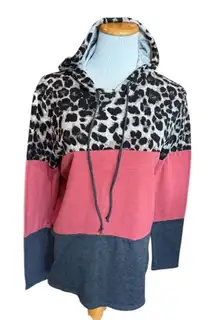 Womens Hailey & Co Animal Print Ombre Oversized Light Hoodie Sweatshirt - Sz S