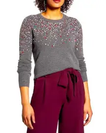 Halogen Sequin Crewneck Sweater Blouse Top Gray