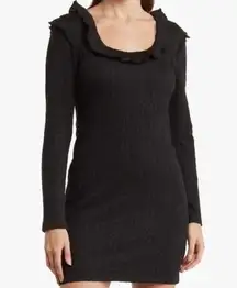 19 Cooper Ruffle Long Sleeve Knit Dress Black Mini Dress