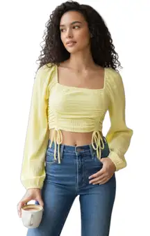 Sophie Rue Womens Top Small Yellow Peasant Cottagecore Coastal Cowgirl Cropped