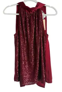 Entro Women’s Wine Halter Neck Sequin Satin Sleeveless Blouse Shimmer Size M NEW