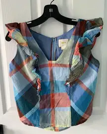 Maeve by Anthropologie Drive-In Sleeveless Plaid Ruffled Top Size 10 Preppy