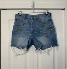 American Eagle Daisy Print Raw Hem Denim Shorts Size 6
