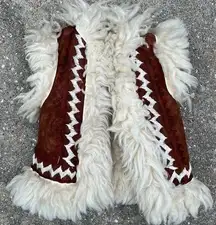 Vintage 70s faux suede sherpa embroidered fur Yellowstone Pilgrim vest