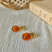 American Vintage Vintage Amber Drop Gold Screwback Earrings “Amberina” Chunky Neutral Statement Jewelry