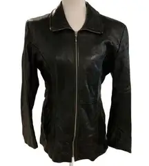 Wilson's Letter Vintage Black Leather Jacket Full Zip Belted Jacket Size Medium