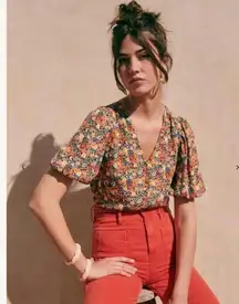 Sezane Paula Blouse Button Down Floral Sz 34/XS