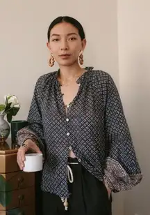 Cleobella Black&Brown Print Alicia Blouse Sz.S