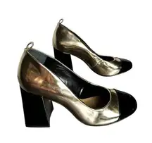 Schutz  Gold & Black Dorothy Block Heel Metallic Pumps Shoes Size 8