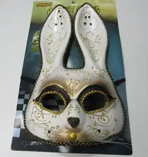 White Gold Bunny Rabbit Half Face Mask Masquerade  Halloween Costume