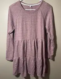 AUW Pink purple mauve Long Sleeve tunic Dress tiered large heathered