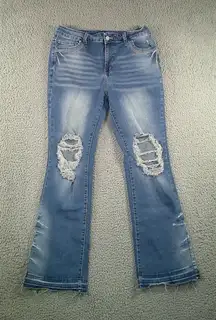 Flamingo Flare Leg Jeans‎ Women XL 28x29 Mid Rise Stretch Distressed Boho Y2K