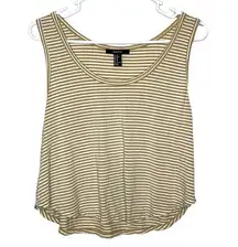 Forever 21  White & Tan Striped Flowy Stretchy Cropped Tank Top