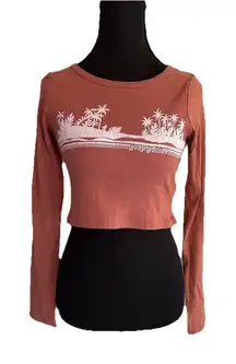 Billabong Woman's Brown Long Sleeve Crop Top Stay Golden YTK surfer Size Medium